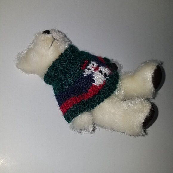 VTG Hugfun Ivory Teddy Bear Plush Jointed 7.5" Stuffed 1998 Knit Snowman Sweater - Picture 5 of 10